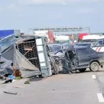 Car crash on major highway .