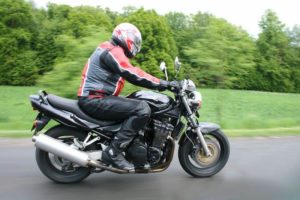 Motor rider who is at risk of hurting himself because of reckless driving in New Jersey.