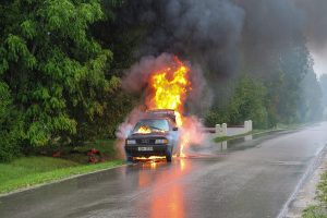 A car on fire after a crash in New Jersey.