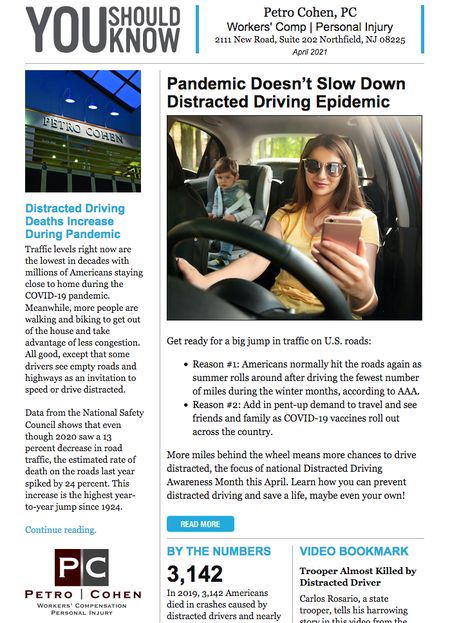 Snapshot of April 2021 Newsletter on Distracted Driving